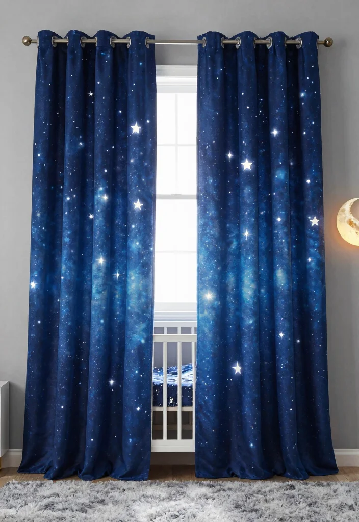 16 Baby Room Curtains Ideas That Feel Soft & Dreamy - 13. Starry Night Themes 1