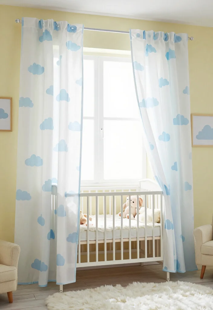 16 Baby Room Curtains Ideas That Feel Soft & Dreamy - 3. Whimsical Cloud Patterns 1