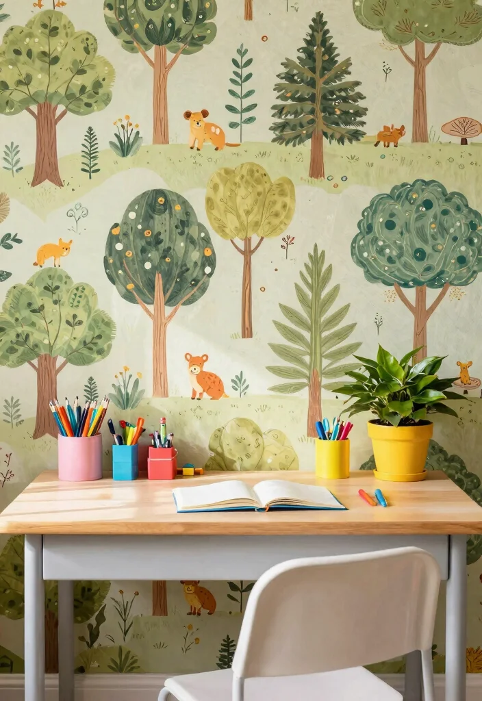 16 Classroom Desk Setup Ideas That Boost Focus & Style - 7. Whimsical Wallpaper 1