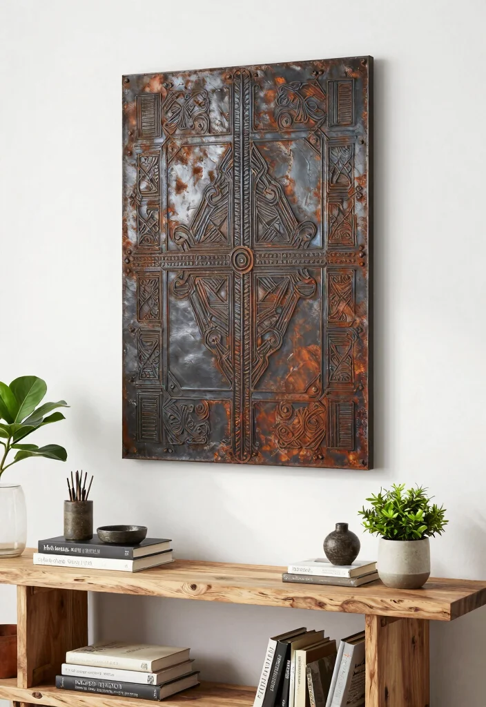 16 Organic Modern Wall Decor Ideas With Earthy Elegance - 9. Reclaimed Metal Art 1