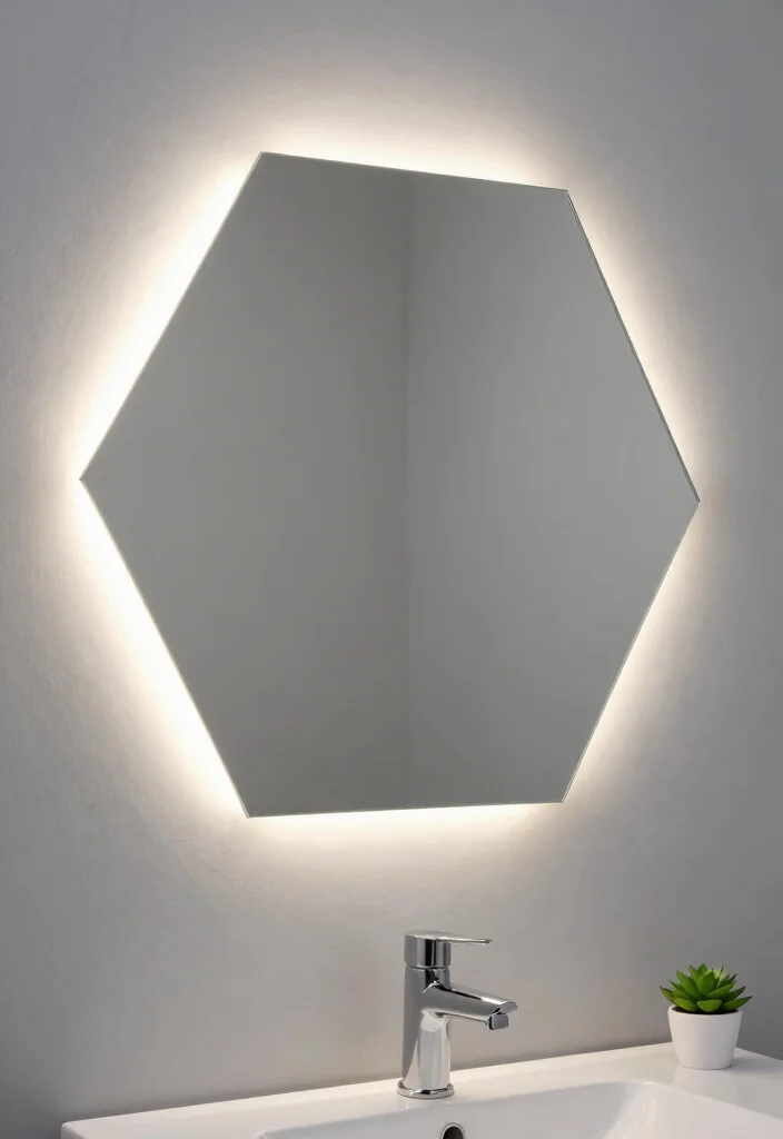 17 Light Mirror Bathroom Ideas With Modern Shine - 1. Ultra-Modern Geometric Mirrors 1