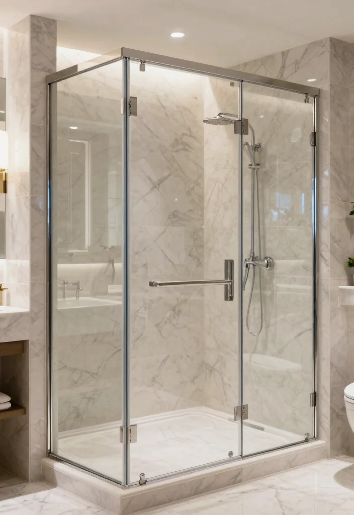 17 Light Mirror Bathroom Ideas With Modern Shine - 10. Mirrored Shower Doors for Glam Appeal 1