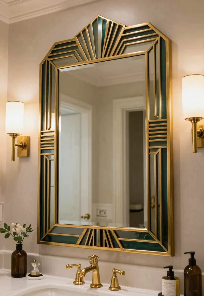 17 Light Mirror Bathroom Ideas With Modern Shine - 13. Art Deco Inspired Mirrors 1
