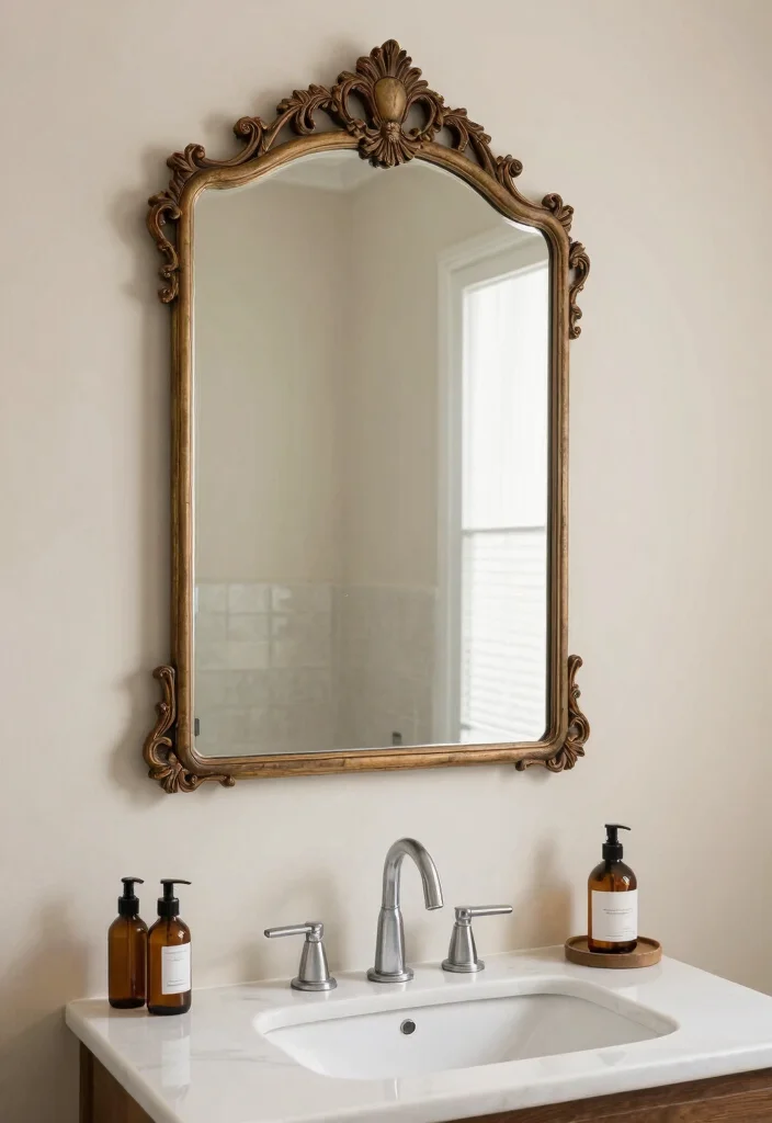 17 Light Mirror Bathroom Ideas With Modern Shine - 16. Vintage Mirrors with a Modern Twist 1