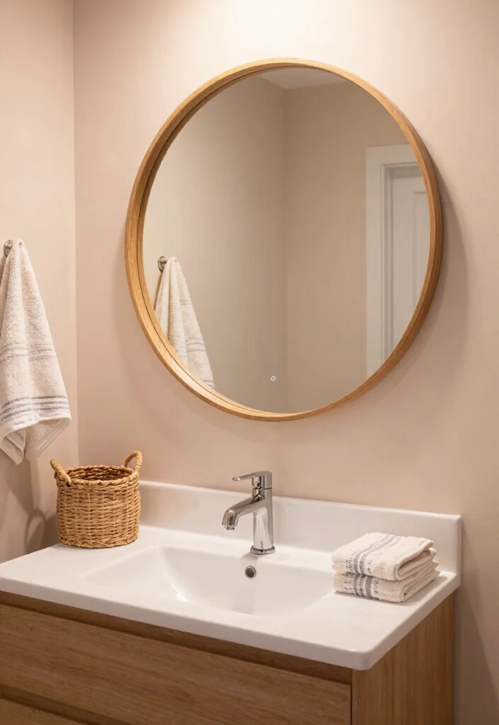 17 Light Mirror Bathroom Ideas With Modern Shine - 2. Round Mirrors for a Soothing Vibe 1