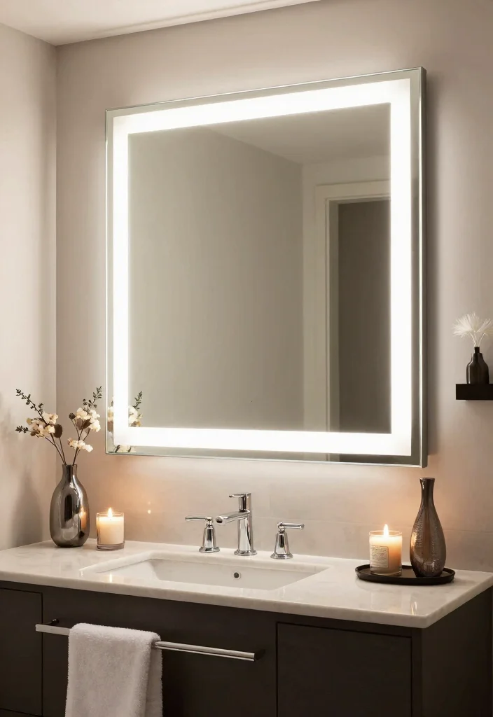 17 Light Mirror Bathroom Ideas With Modern Shine - 3. Backlit Mirrors for a Glamorous Touch 1