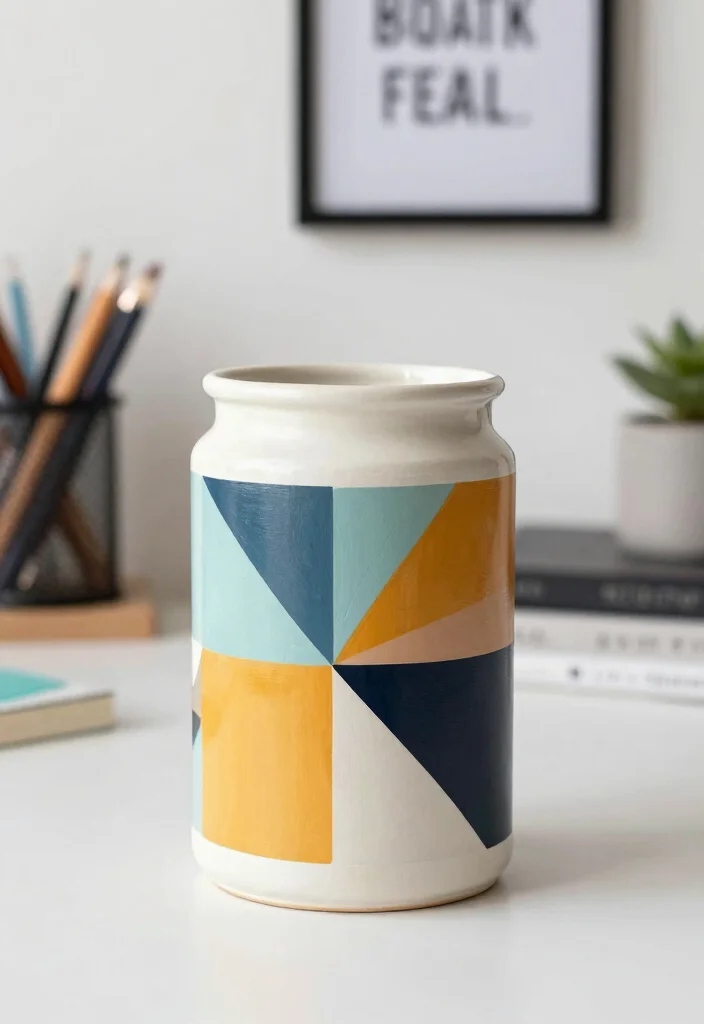 17 Pen Stand Painting Ideas With Cute DIY Designs - 3. Geometric Patterns 1