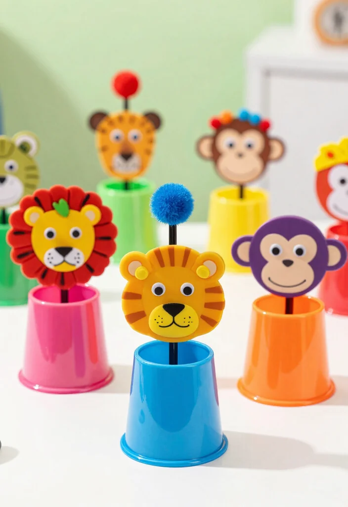 17 Pen Stand Painting Ideas With Cute DIY Designs - 4. Funky Animal Faces 1