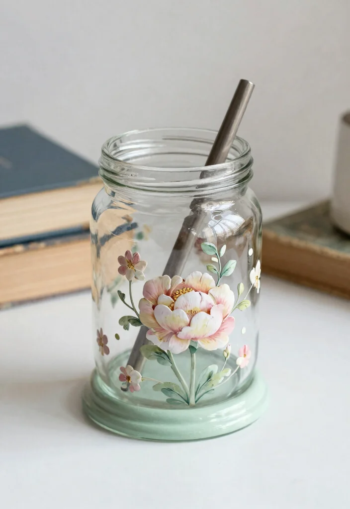 17 Pen Stand Painting Ideas With Cute DIY Designs - 5. Vintage Floral Motif 1