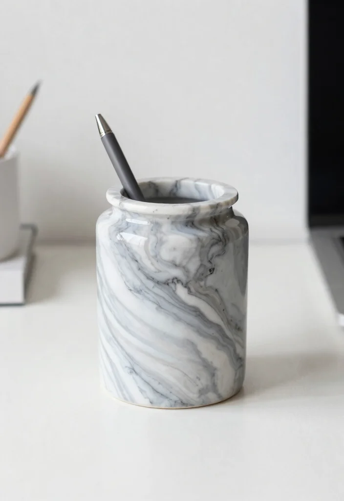 17 Pen Stand Painting Ideas With Cute DIY Designs - 9. Chic Marble Effect 1