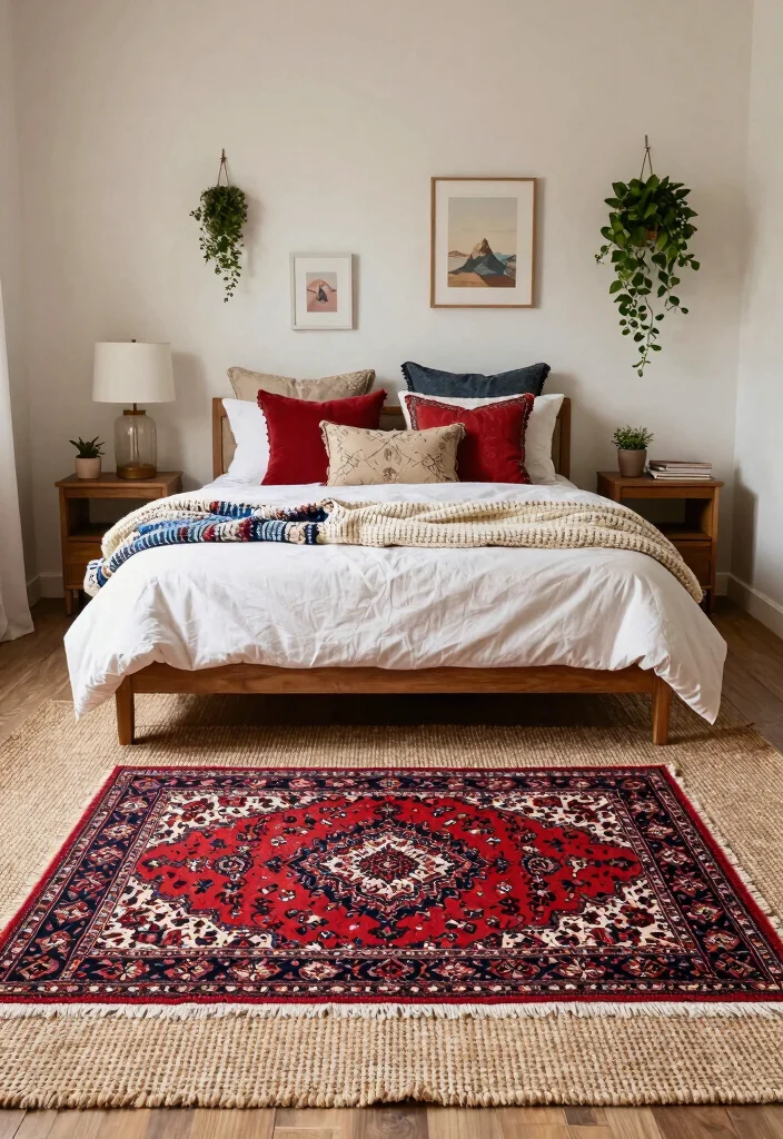 17 Red Persian Rug Bedroom Ideas With Rich Cozy Vibes - 1. Layering Rugs for Depth 1