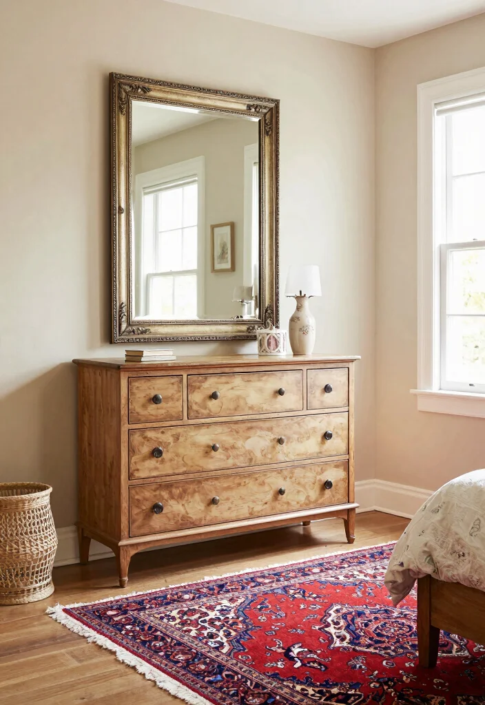 17 Red Persian Rug Bedroom Ideas With Rich Cozy Vibes - 12. Use of Mirrors for Light and Depth 1