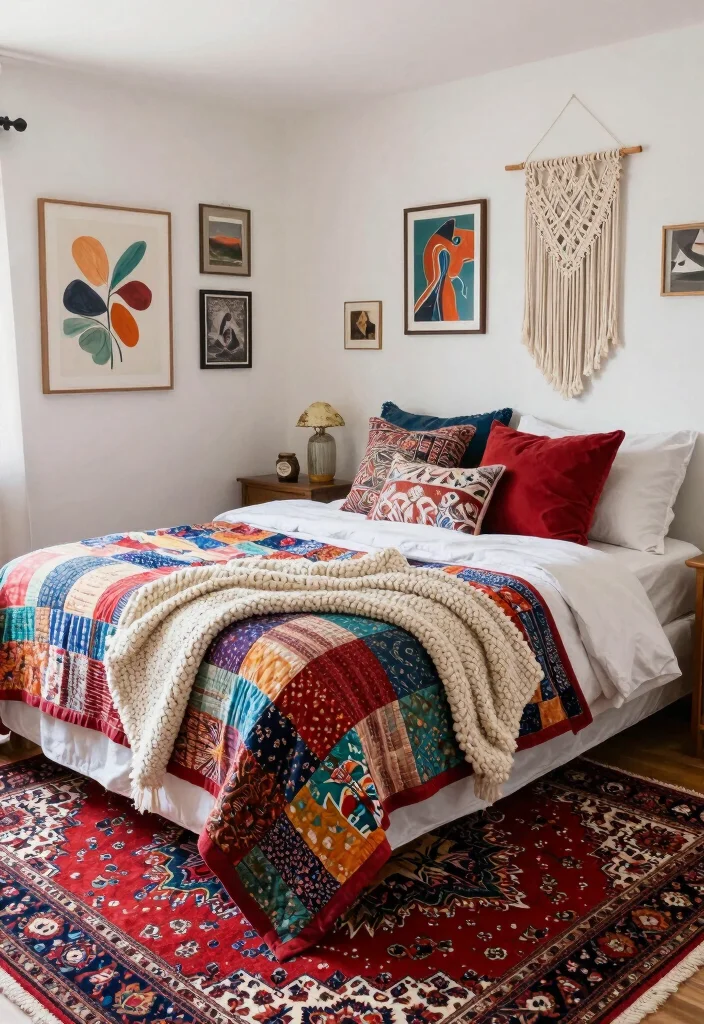 17 Red Persian Rug Bedroom Ideas With Rich Cozy Vibes - 3. Eclectic Mix of Textiles 1