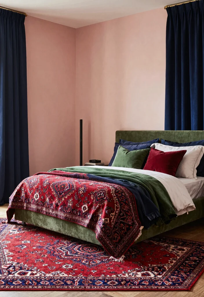 17 Red Persian Rug Bedroom Ideas With Rich Cozy Vibes - 6. Play with Color Palettes 1