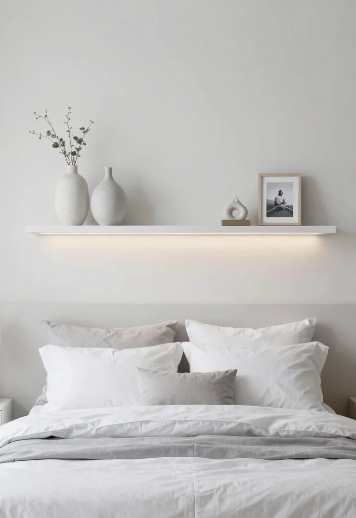 18 Bedroom Shelf Decor Above Bed Ideas That Look Styled - 10. Monochromatic Elegance 1