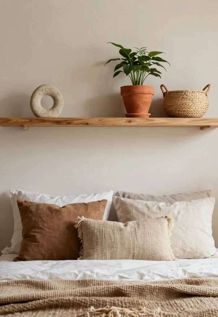 18 Bedroom Shelf Decor Above Bed Ideas That Look Styled - 16. Earthy Elements 1