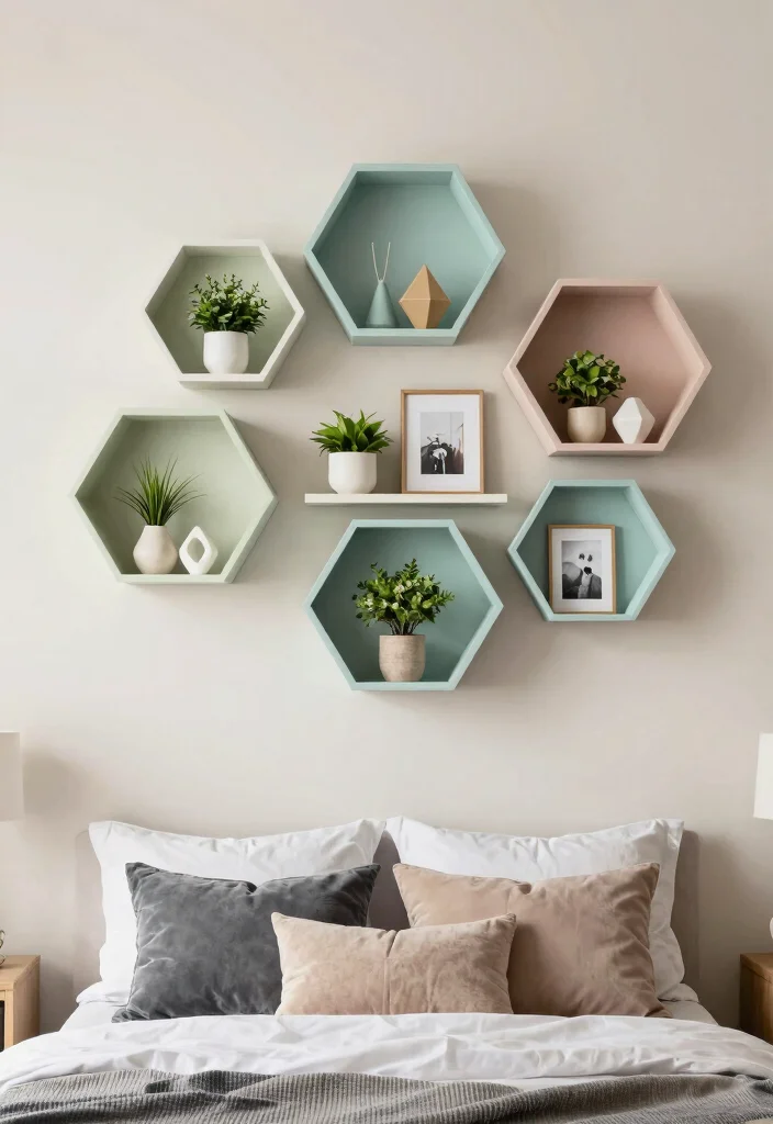18 Bedroom Shelf Decor Above Bed Ideas That Look Styled - 17. Unique Shelf Shapes 1