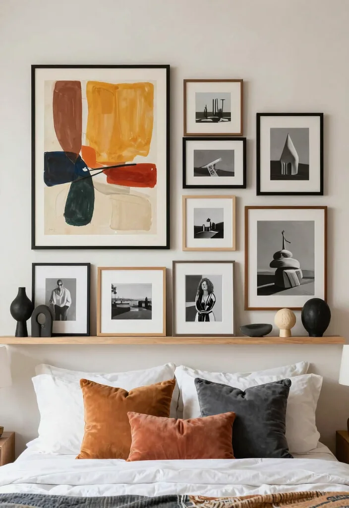 18 Bedroom Shelf Decor Above Bed Ideas That Look Styled - 2. Art Display Gallery 1
