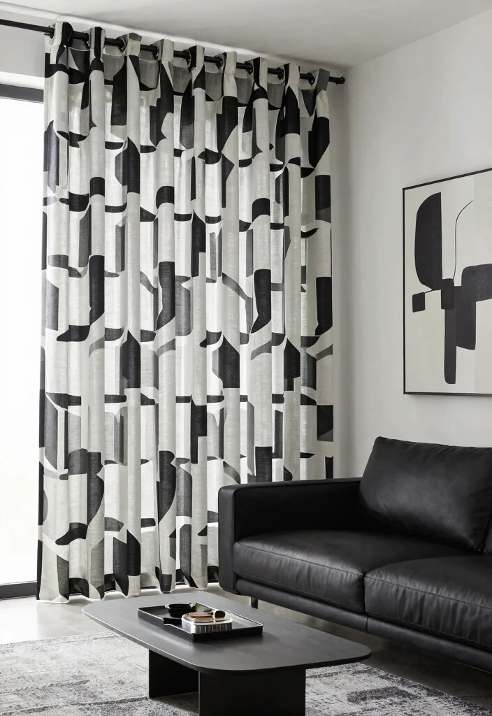 18 Curtains for French Doors Living Room Ideas With Elegant Flow - 10. Modern Geometric Patterns 1