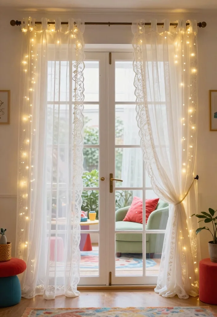 18 Curtains for French Doors Living Room Ideas With Elegant Flow - 18. Whimsical Sheer Fairy Curtains 1