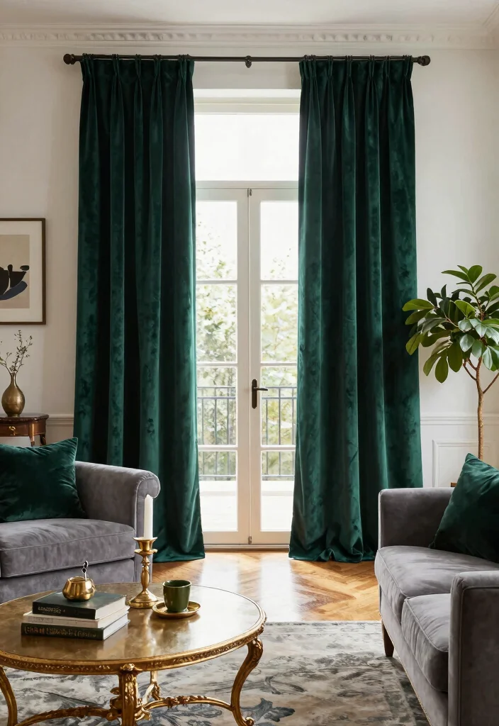 18 Curtains for French Doors Living Room Ideas With Elegant Flow - 2. Luxurious Velvet Drapes 1