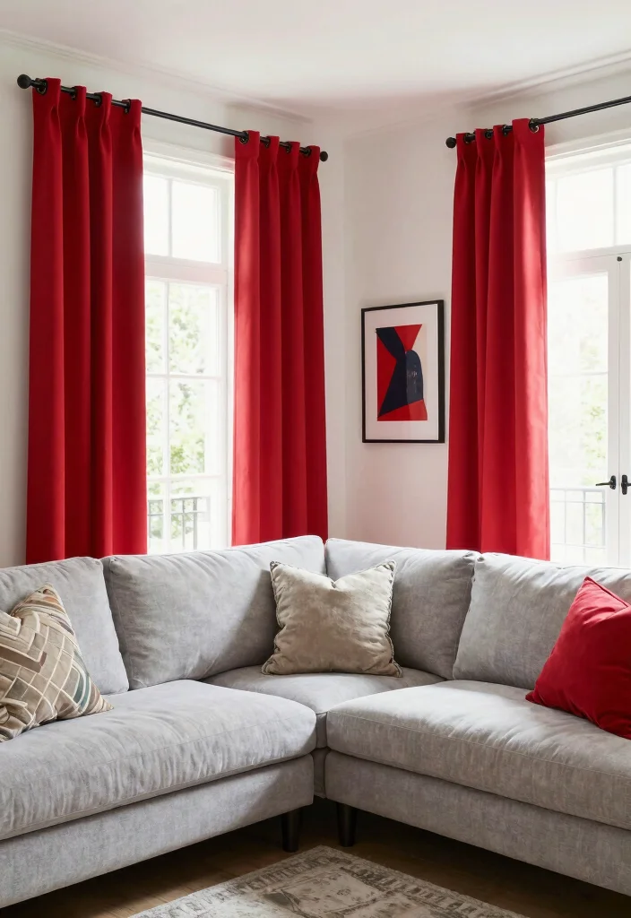 18 Curtains for French Doors Living Room Ideas With Elegant Flow - 7. Bold Color Choices 1