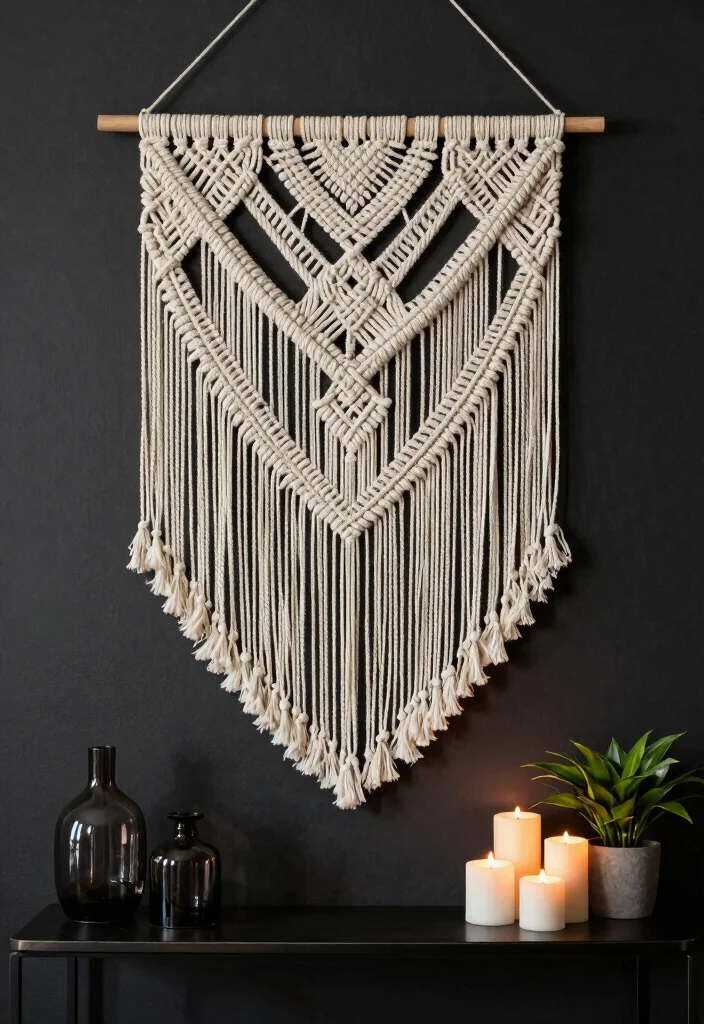 18 Dark Wall Art Ideas With Bold Moody Energy - 4. Textured Wall Hangings 1