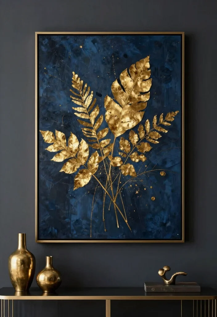18 Dark Wall Art Ideas With Bold Moody Energy - 6. Metallic Accented Art 1