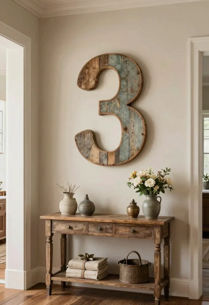 18 Large Wood Wall Art Ideas With Natural Statement Style - 10. Rustic Farmhouse Number Art 1