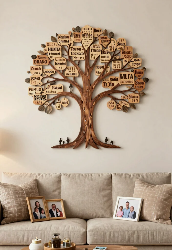 18 Large Wood Wall Art Ideas With Natural Statement Style - 14. Personalized Family Tree Art 1