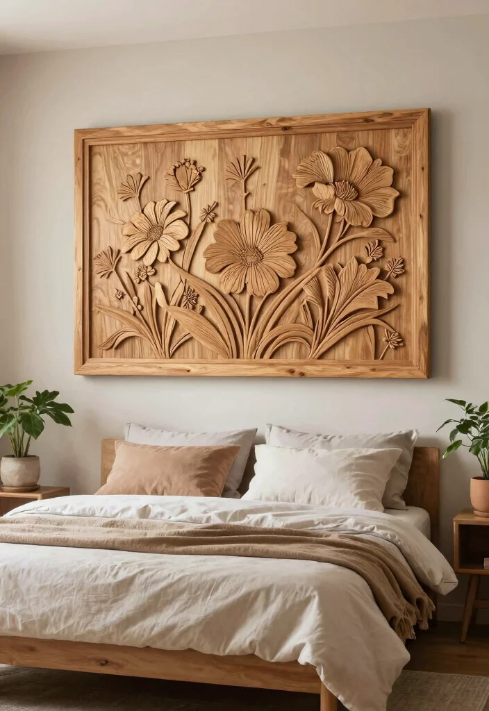 18 Large Wood Wall Art Ideas With Natural Statement Style - 9. Floral Carvings 1