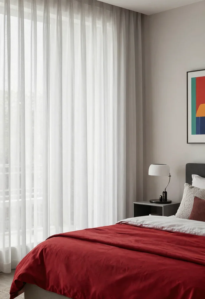 18 Sheer Curtains Bedroom Ideas With Soft Natural Light - 10. Combining Sheen and Matte for Visual Contrast 1