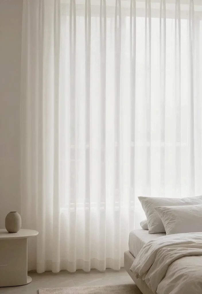 18 Sheer Curtains Bedroom Ideas With Soft Natural Light - 11. Minimalist Sheer Drapes for Simplistic Beauty 1