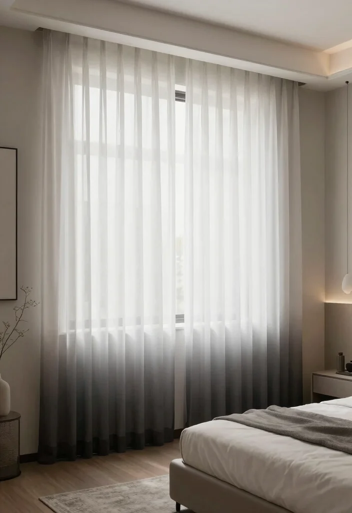 18 Sheer Curtains Bedroom Ideas With Soft Natural Light - 13. Trendy Ombre Sheers for a Modern Twist 1