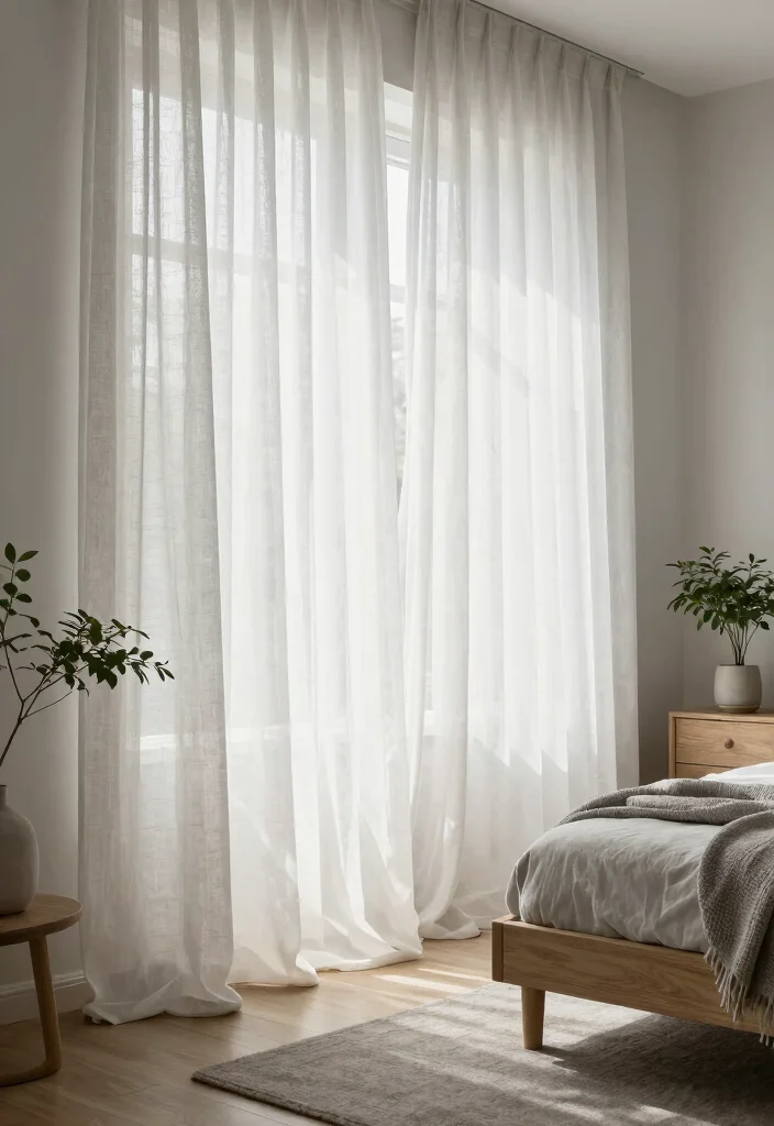 18 Sheer Curtains Bedroom Ideas With Soft Natural Light - 15. Scandinavian-Inspired Sheer Textiles 1