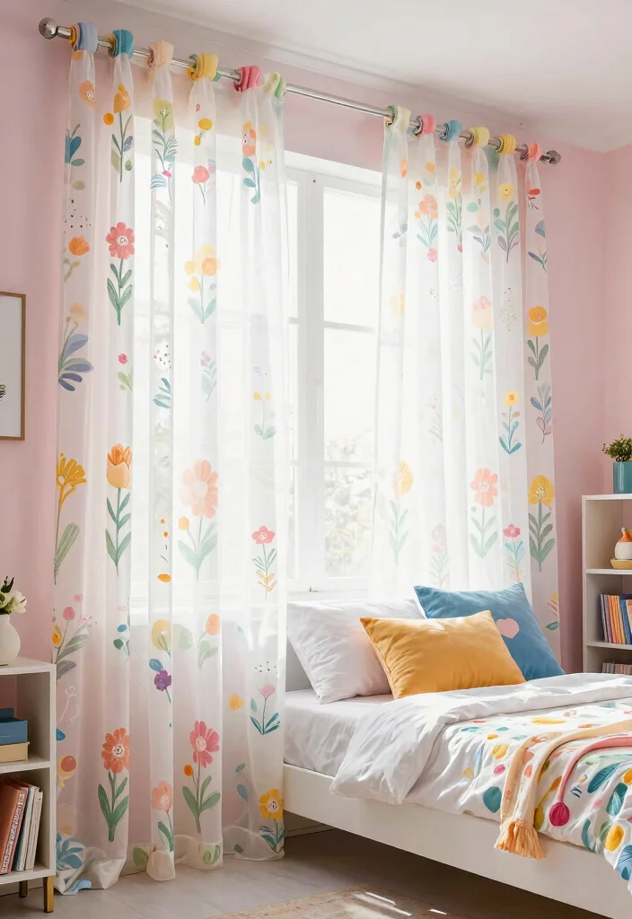 18 Sheer Curtains Bedroom Ideas With Soft Natural Light - 3. Playful Patterns for a Cheerful Vibe 1
