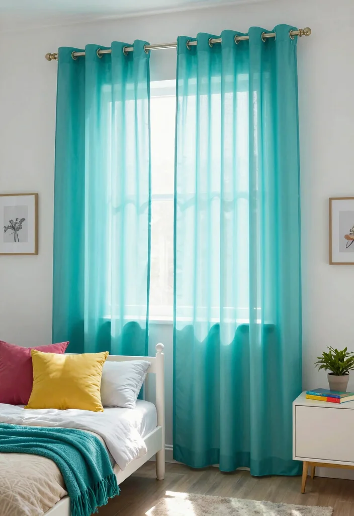 18 Sheer Curtains Bedroom Ideas With Soft Natural Light - 6. Colorful Sheers for a Pop of Personality 1