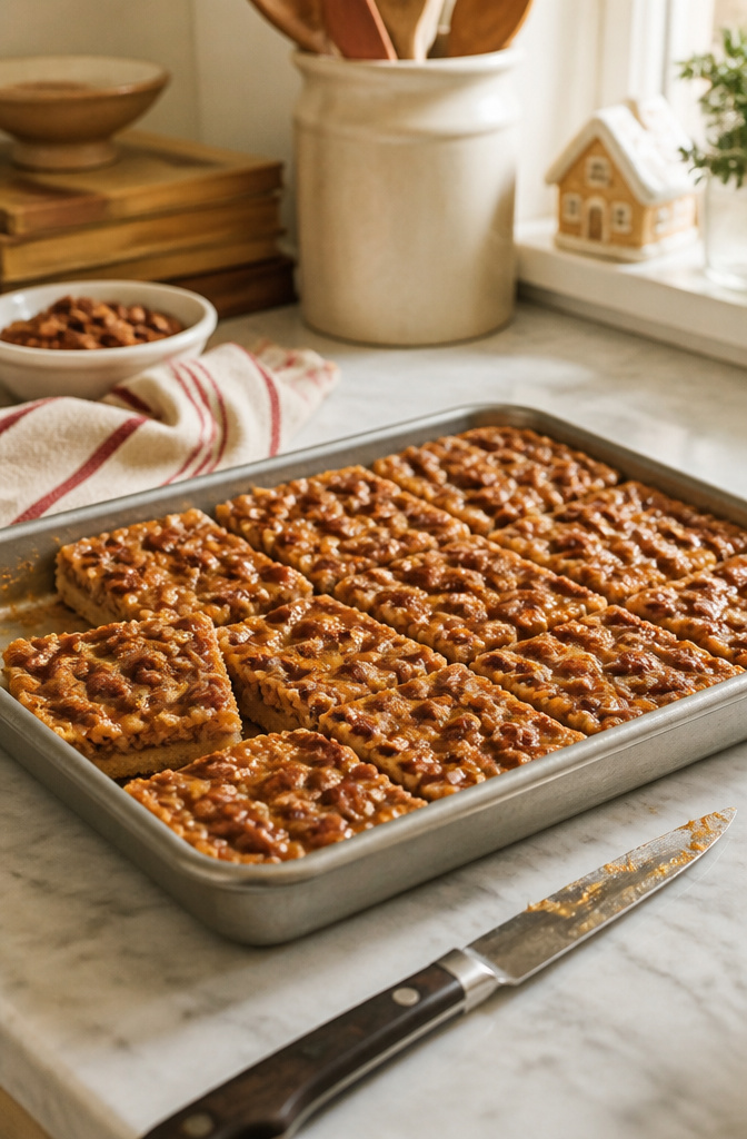 Christmas Treats with Graham Crackers: Crack, Bark, Toffee, Bars and S'mores 4 A pan of Toffee Graham Cracker Bars, glistening with toffee and pecans.