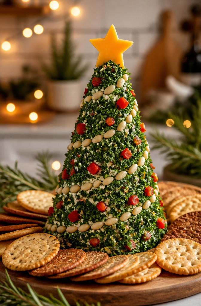 Christmas Tree Cheese: Six Ways to Build, Shape, and Serve 2 A cheese tree shaped from cream cheese and Cheddar cheese.
