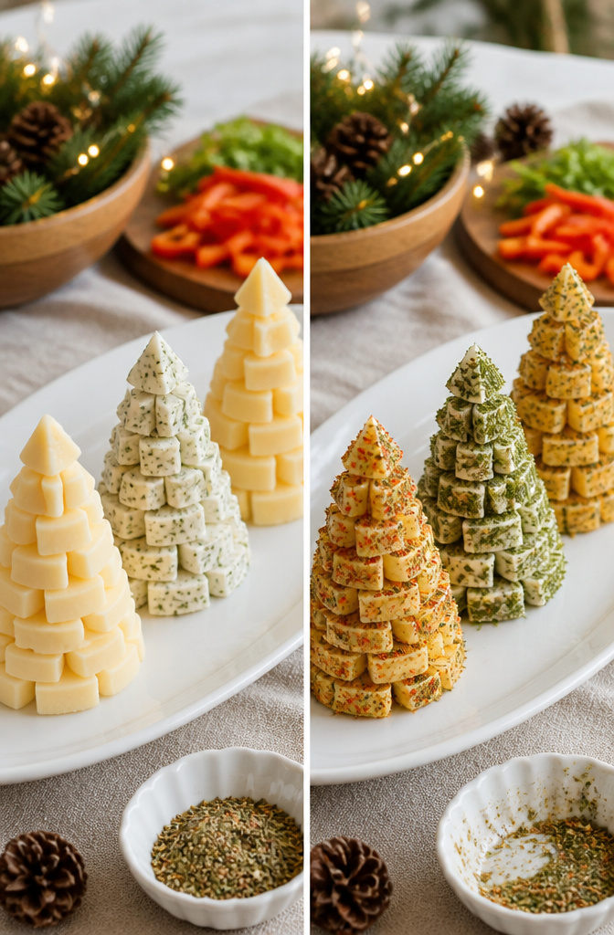 Christmas Tree Cheese: Six Ways to Build, Shape, and Serve 12 Different cheese options and toppings for making cheese trees.