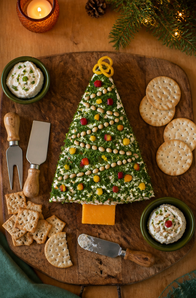 Christmas Tree Cheese: Six Ways to Build, Shape, and Serve 8 Ingredients for a cheese tree including cream cheese and toppings.