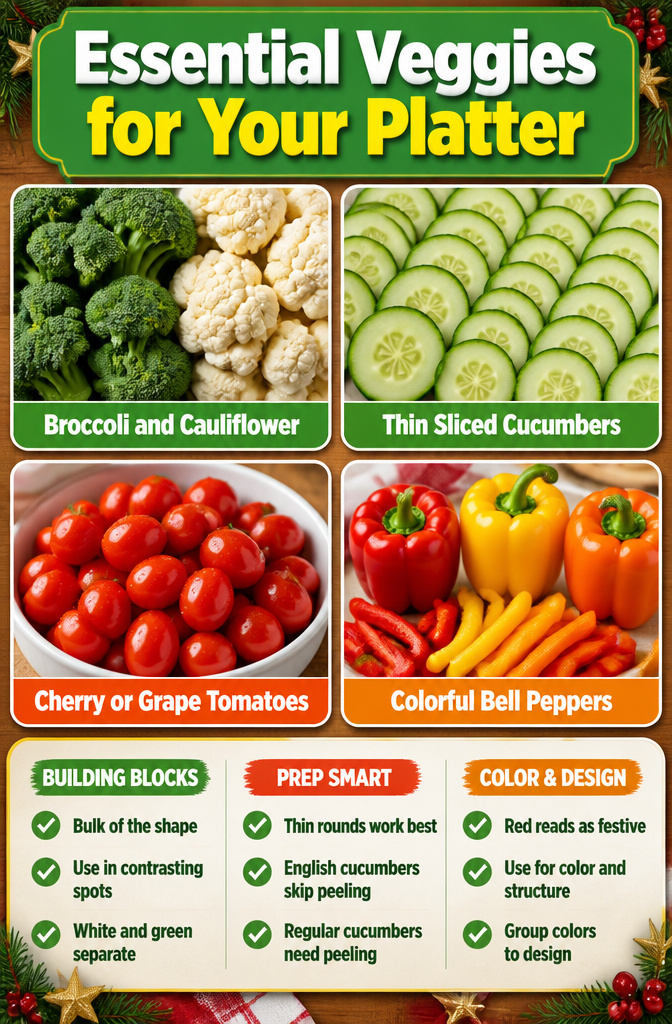 Christmas Veggie Platter Designs for Your Holiday Table 12 A selection of essential vegetables for a veggie platter.