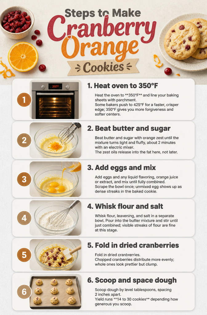 Cranberry Orange Cookies with Soft, Chewy Centers 3 Steps to make cranberry orange cookies, including mixing butter and sugar.