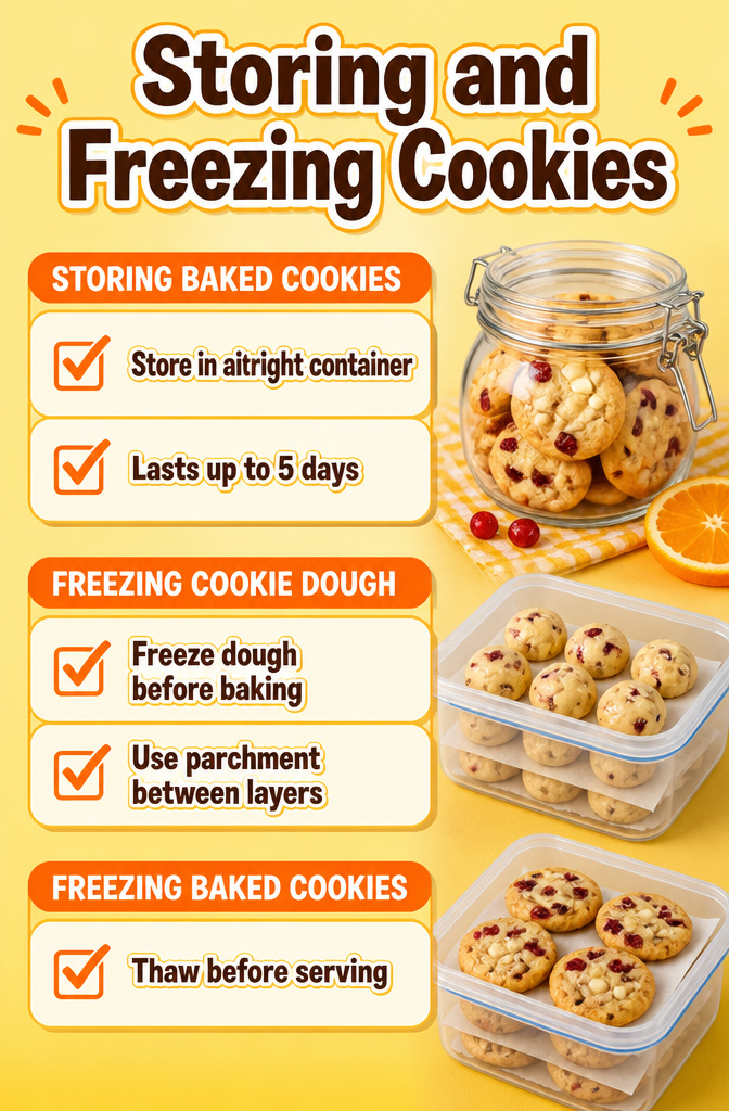Cranberry Orange Cookies with Soft, Chewy Centers 8 A container filled with cranberry orange cookies ready for storage.
