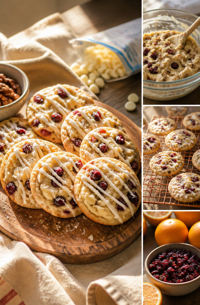 Cranberry Orange Cookies with Soft, Chewy Centers 7 Cranberry orange cookies with white chocolate chips on top for decoration.