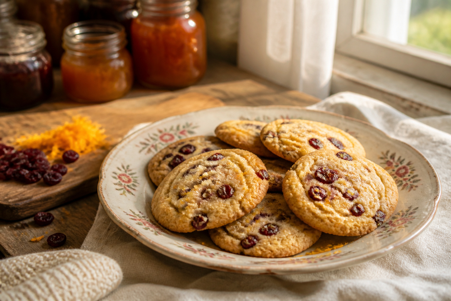 Cranberry orange cookies with a soft, chewy center and bright orange zest.