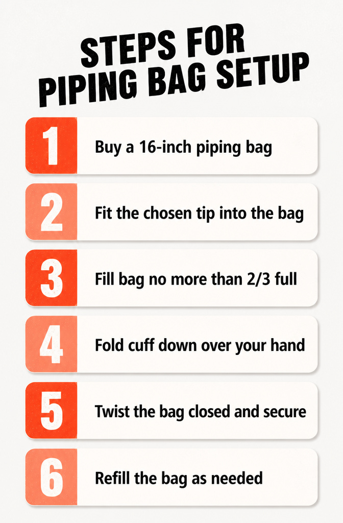 An illustration showing how to set up a piping bag for frosting.