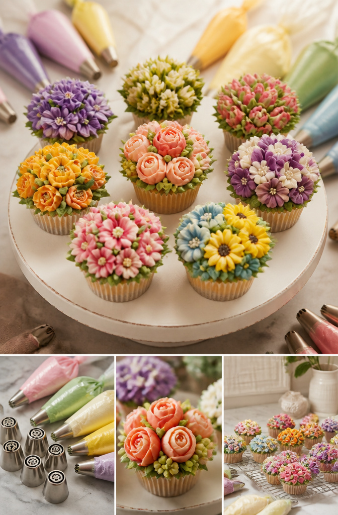 15 Different Piping Tips for Cakes, Cupcakes & Frosting 13 Assorted Russian piping tips displayed with floral designs.