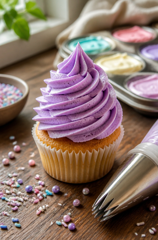 15 Different Piping Tips for Cakes, Cupcakes & Frosting 2 Wilton 1M piping tip with buttercream swirls on a cupcake.