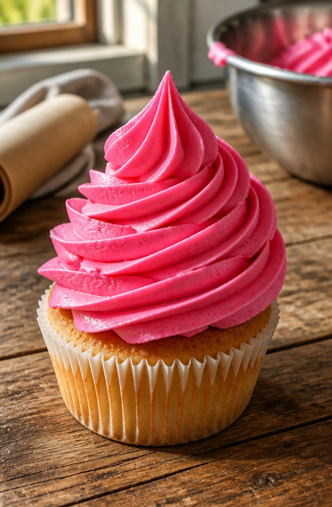 15 Different Piping Tips for Cakes, Cupcakes & Frosting 4 Wilton 8B piping tip with a large buttercream swirl on a cake.